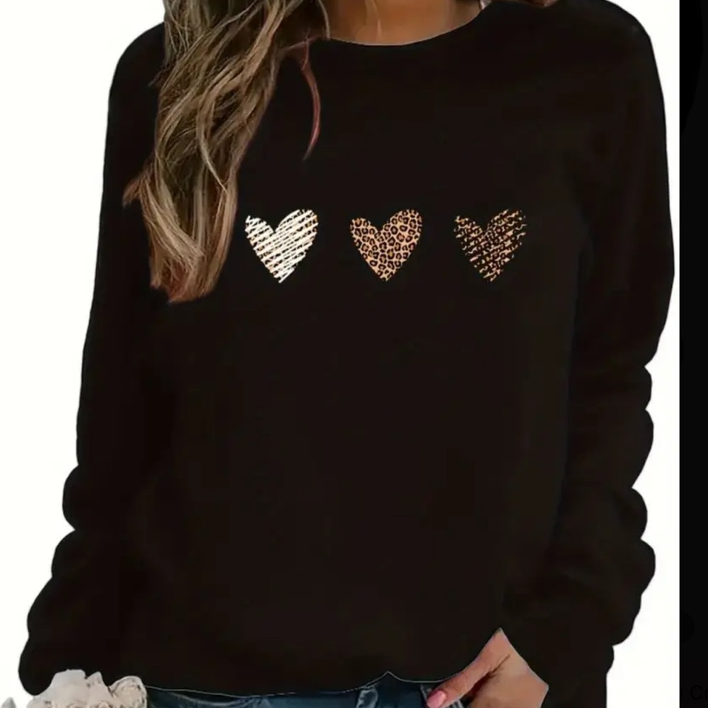 New Black Sweater with brown  and Leopard Heart Design